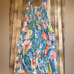 NWT Loft Garden Smocked Ruffle Midi Dress